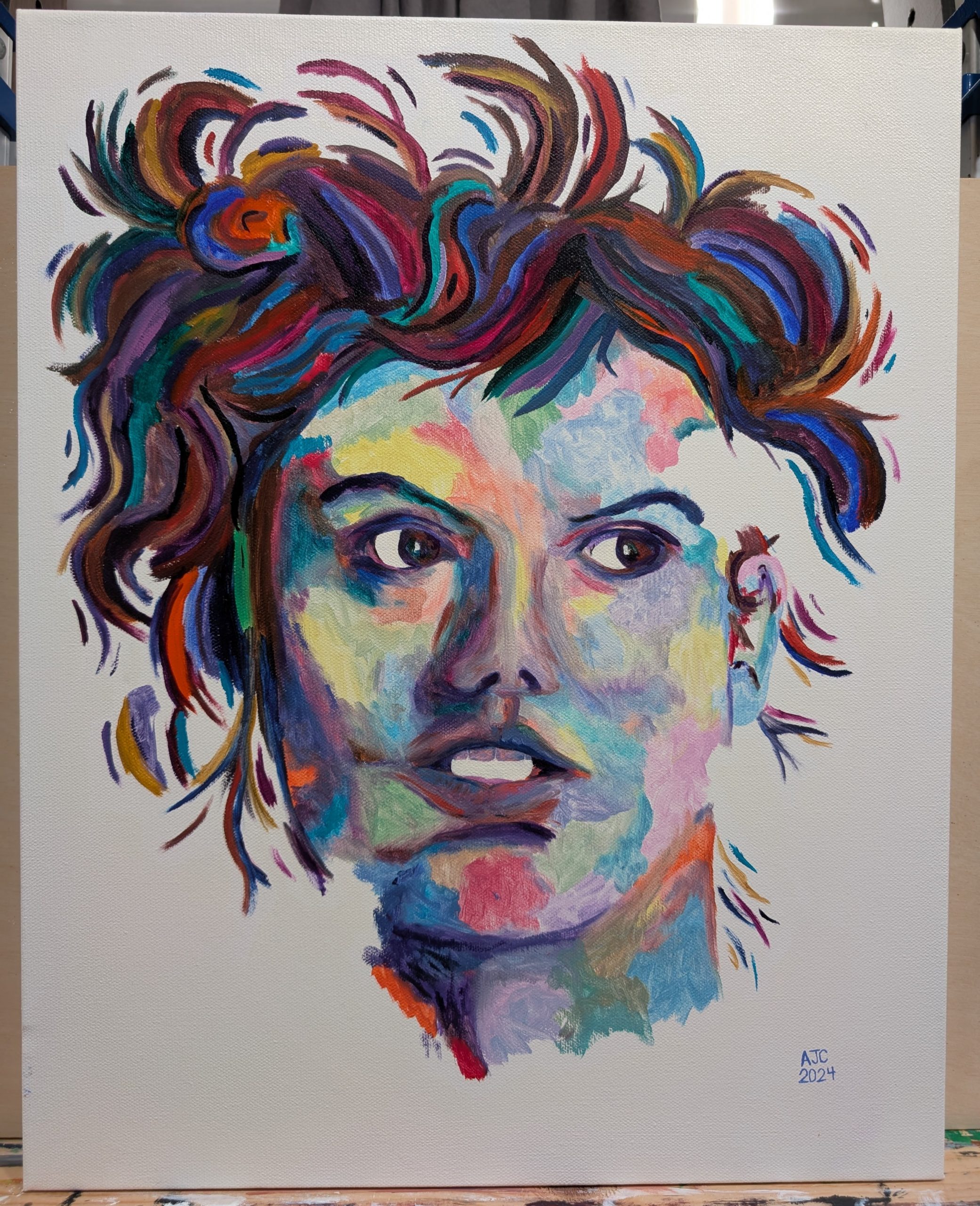 High chroma faces number 1. Oil painting in the style of abstract impressionism.