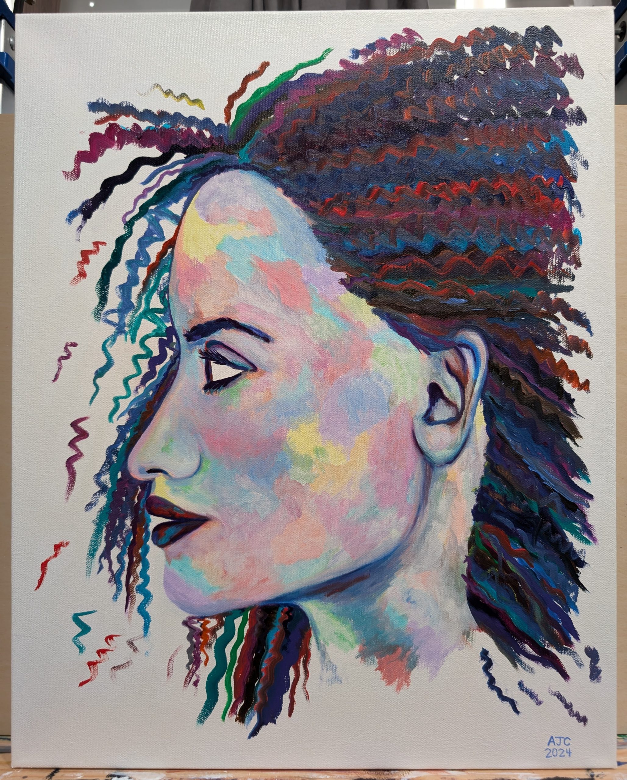 High chroma faces number 2. Oil painting in the style of abstract impressionism.