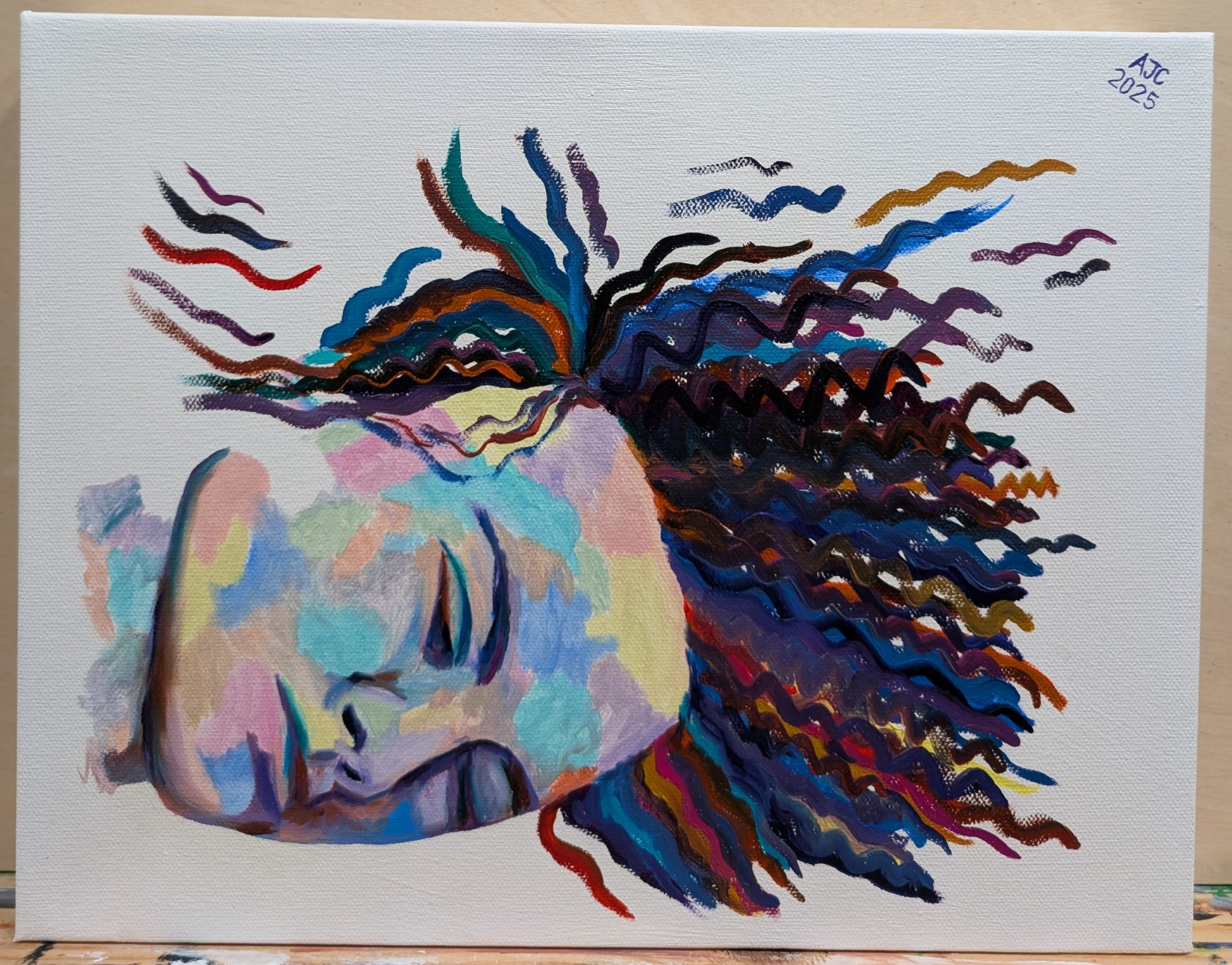 High chroma faces number 4. Oil painting in the style of abstract impressionism.