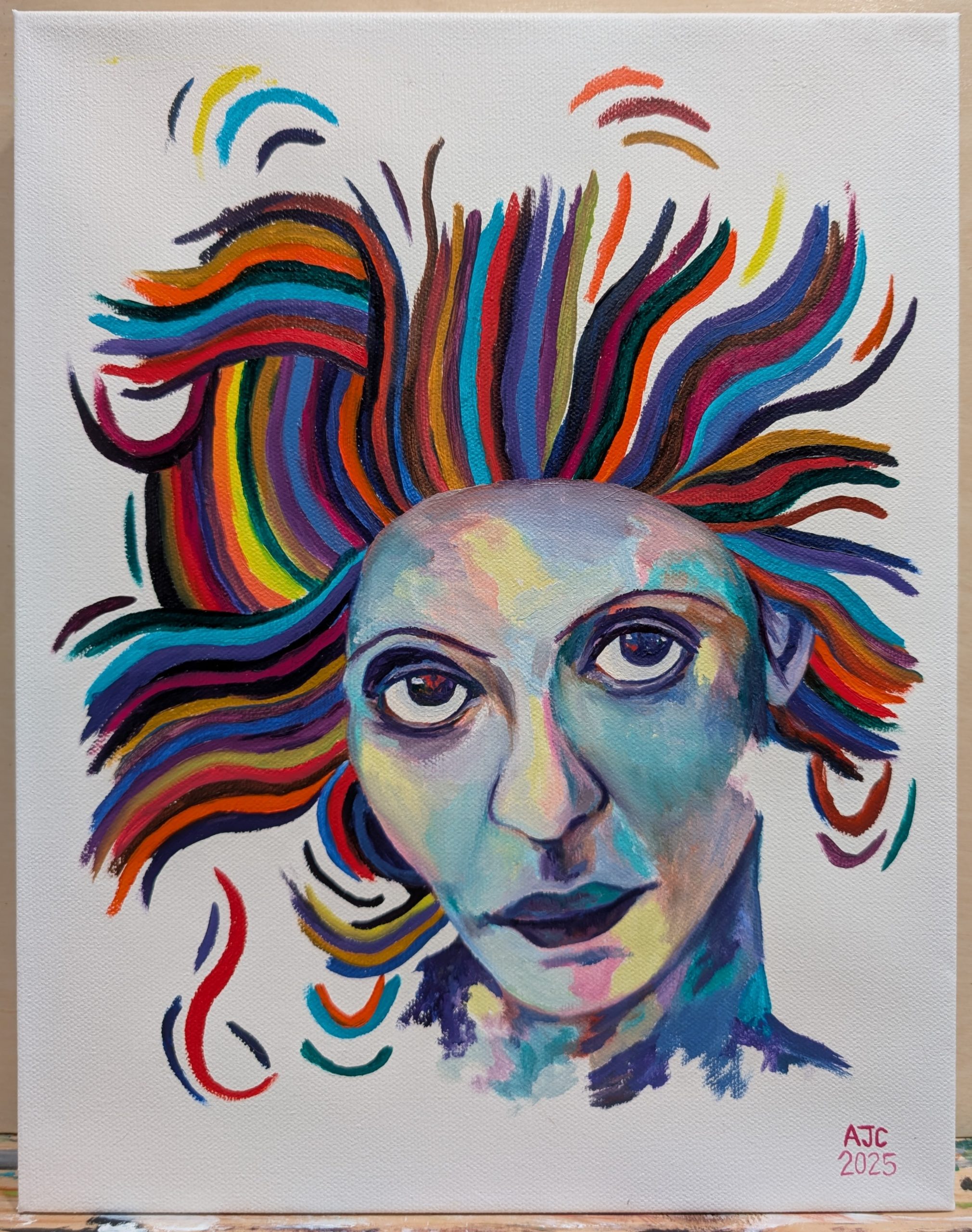 High chroma faces number 5. Oil painting on canvas in the style of modern abstract impressionism.