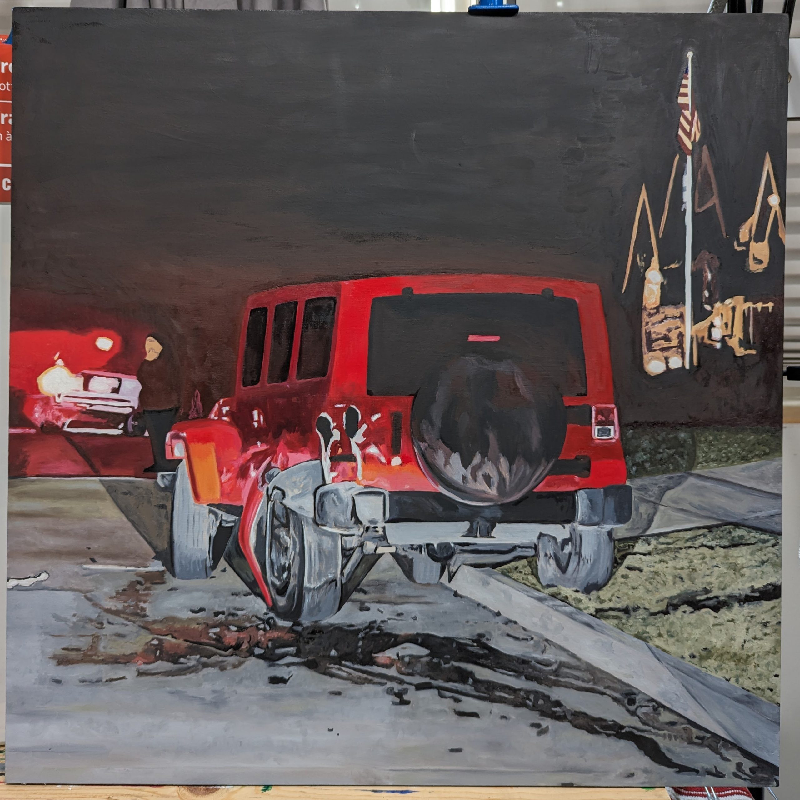 Oil painting of a car crash. 
